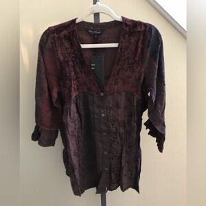 YOUNG THREADS NWT Top Wine Color Velvet Gauze Size Medium